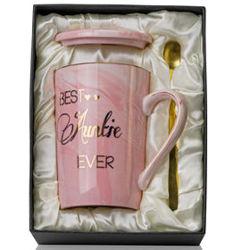 Doublewhale pink marble mug with gold rim for elegant daily coffee moments