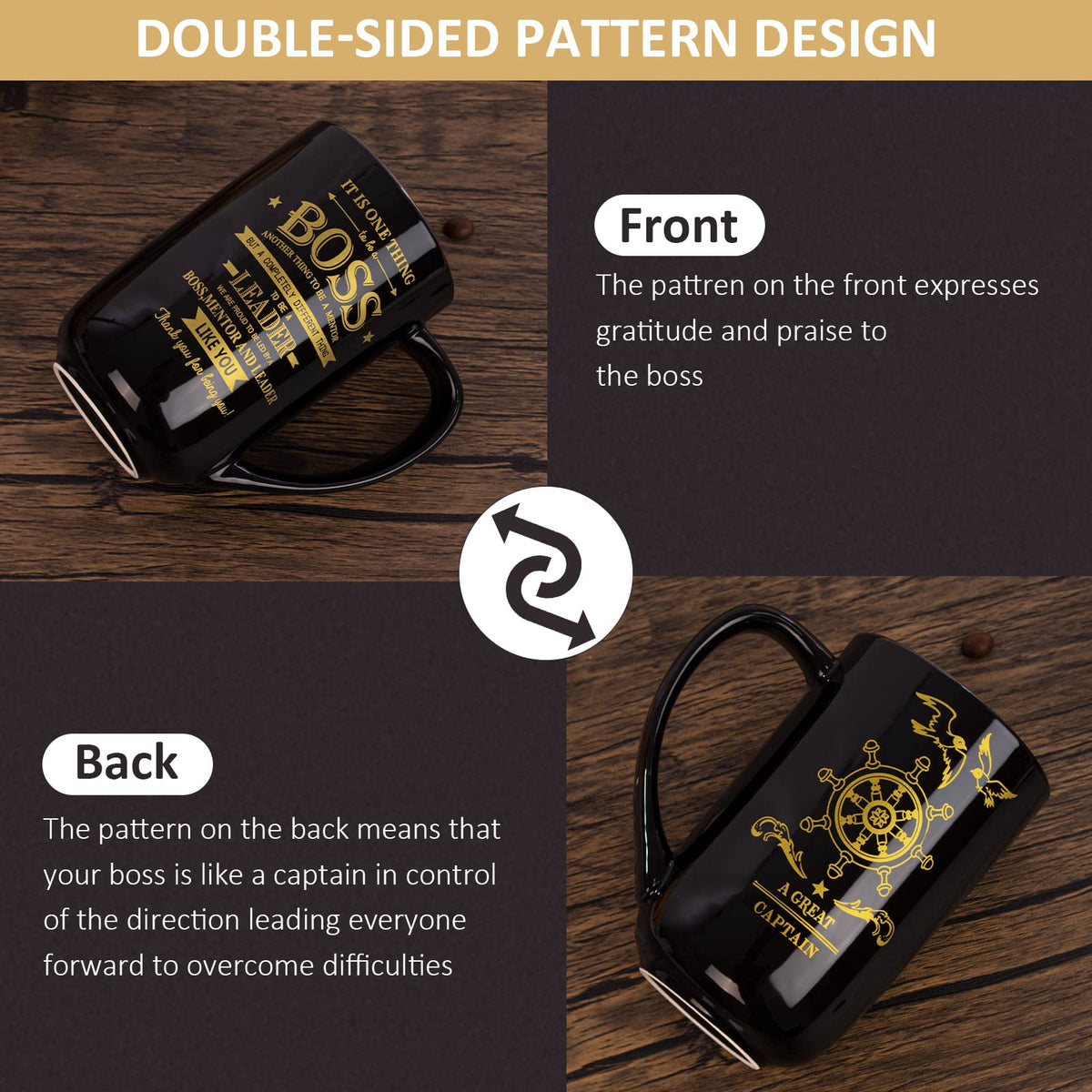 Doublewhale Boss Gifts mug back design featuring 'A GREAT CAPTAIN' to inspire the team.