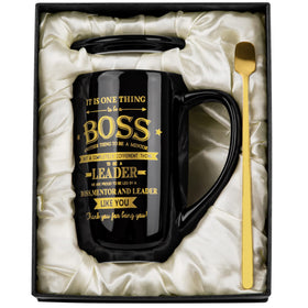 Doublewhale Boss Gifts mug front design highlighting leadership motif for office appreciation.