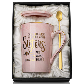 Doublewhale sister birthday mug in pink marble, a unique, stylish gift idea for her.