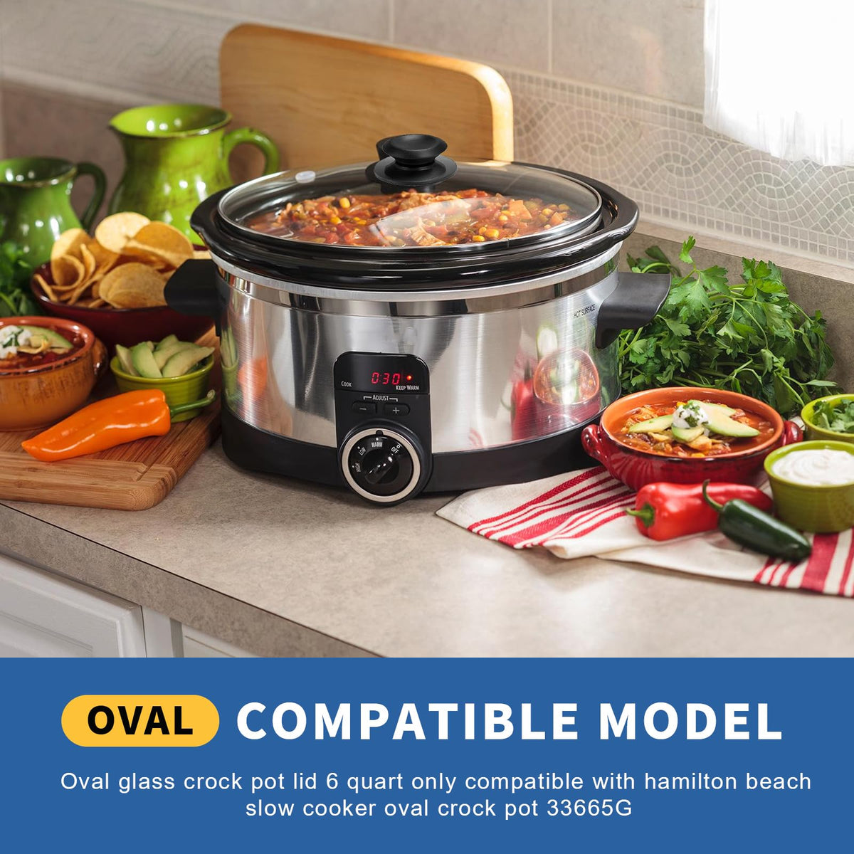 The doufuhua 6-quart oval lid offers durable glass for daily kitchen use.