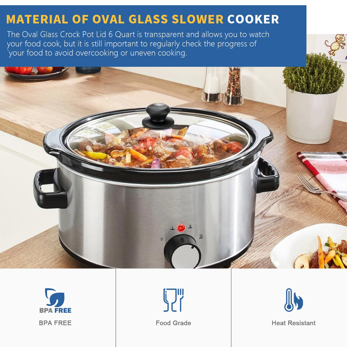 The doufuhua oval glass lid for Hamilton Beach 33665G provides easy monitoring.