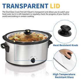 The doufuhua oval glass lid for 6-quart crock pot keeps heat steady.