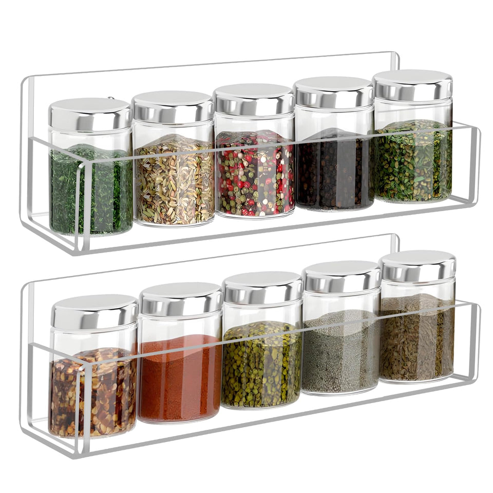 Douildhaiy acrylic spice rack wall mount nine-inch keeps jars easy to spot for quick cooking.