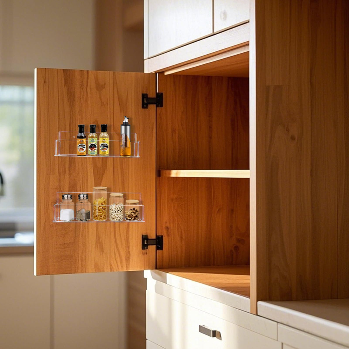 Douildhaiy clear spice shelf mounted on cabinet door for quick access