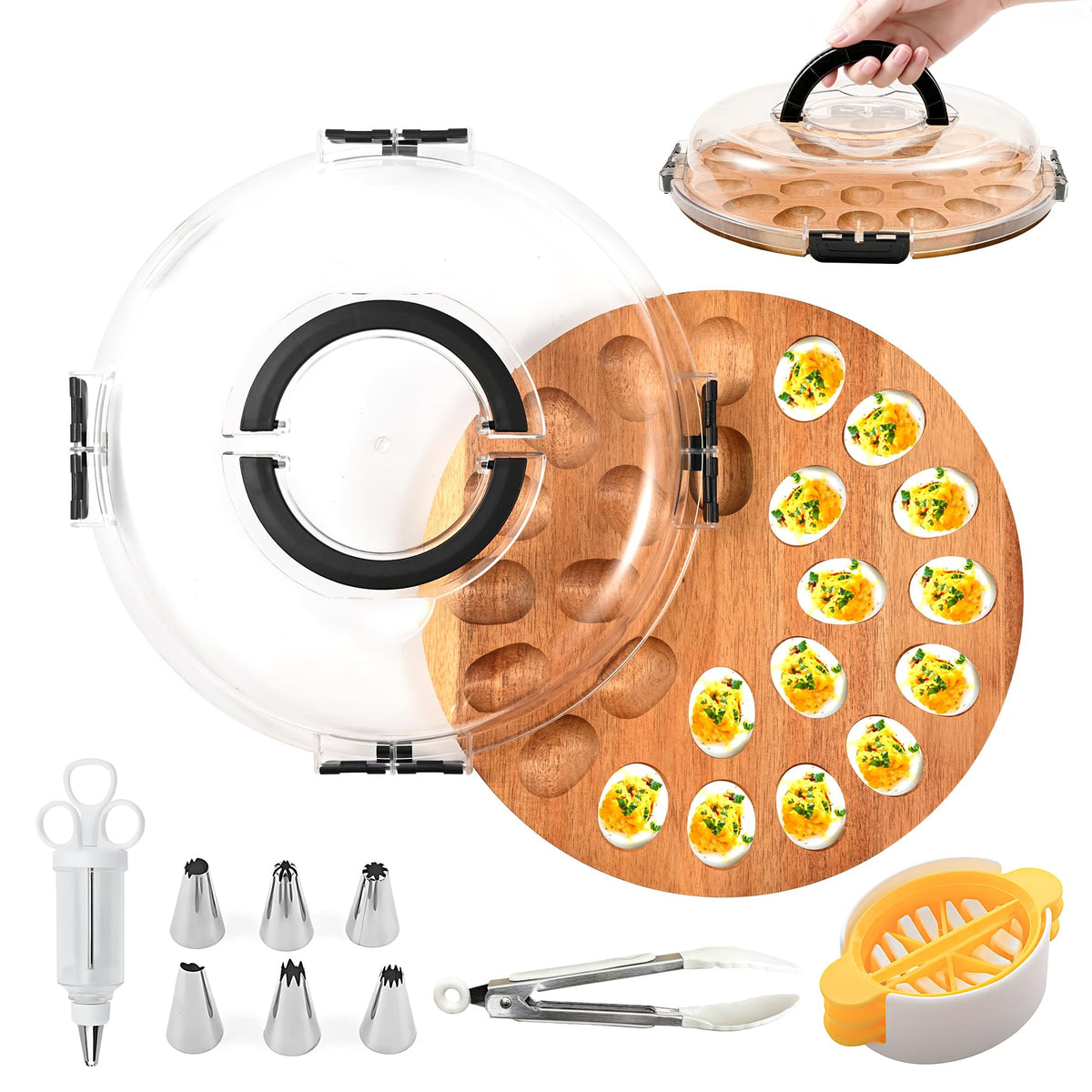 DouMmantn deviled egg platter with 24 holes, ideal for elegant party displays.