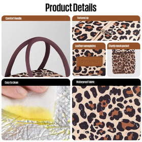 douyadady leopard lunch bag front pocket stores keys and cards conveniently.