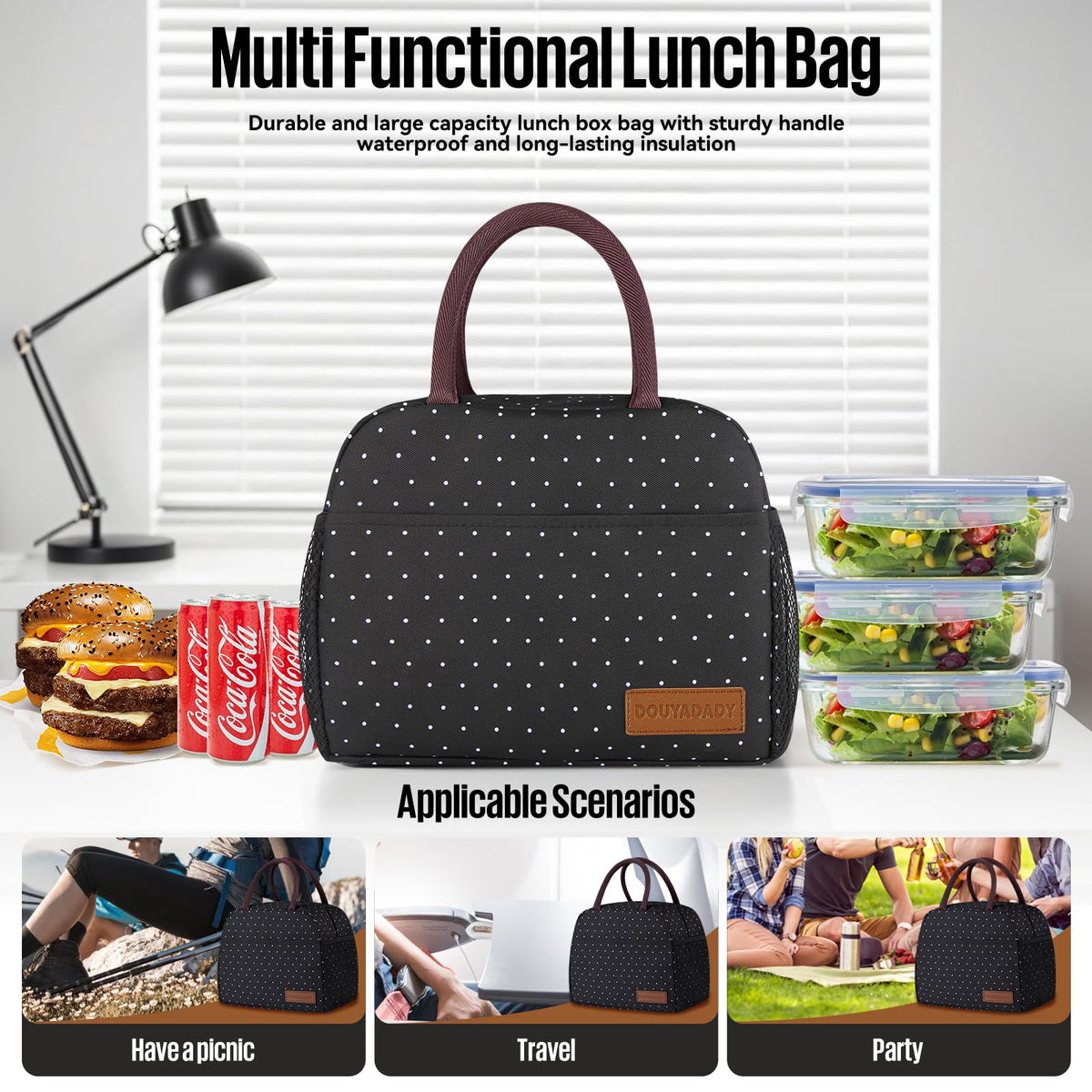 Douyadady lunch bag large interior fits sandwiches and snacks