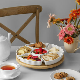 DOWAN 12-inch round tray pairs with six small platters for varied servings.