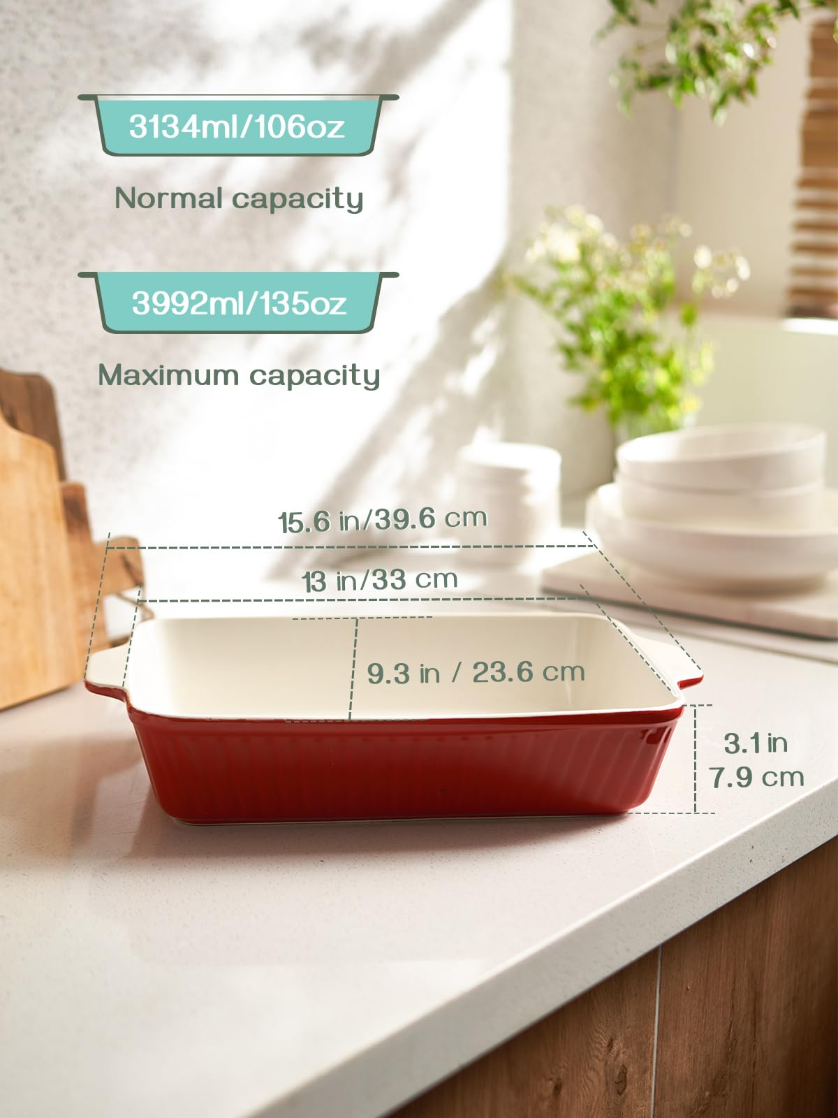 DOWAN 135 oz ceramic bake dish offers large capacity.