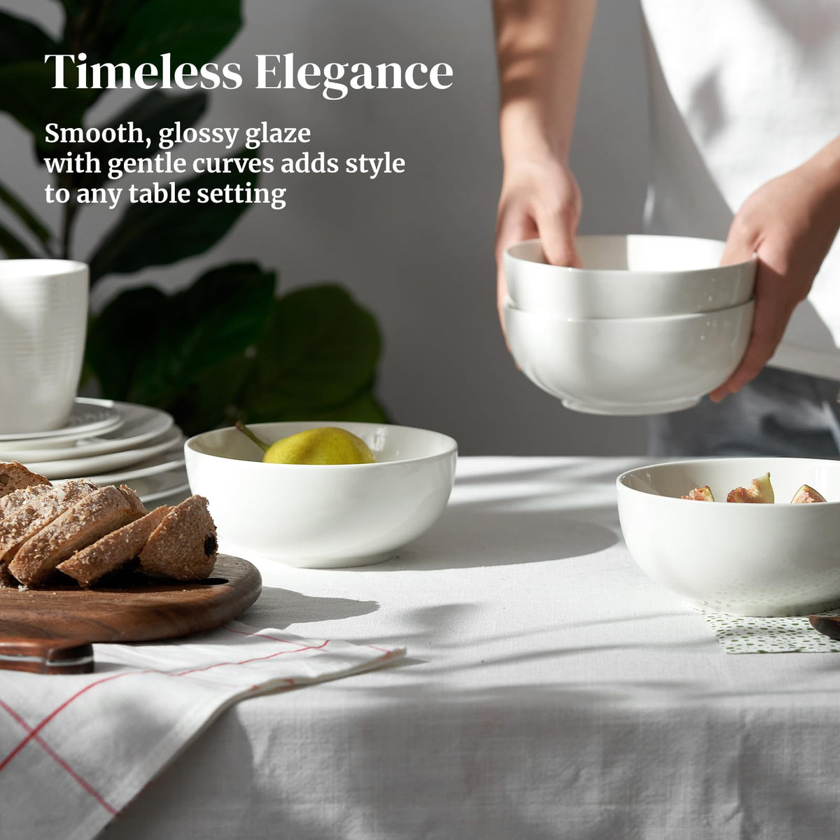 DOWAN 22oz white cereal bowls ready for breakfast and daily routines.