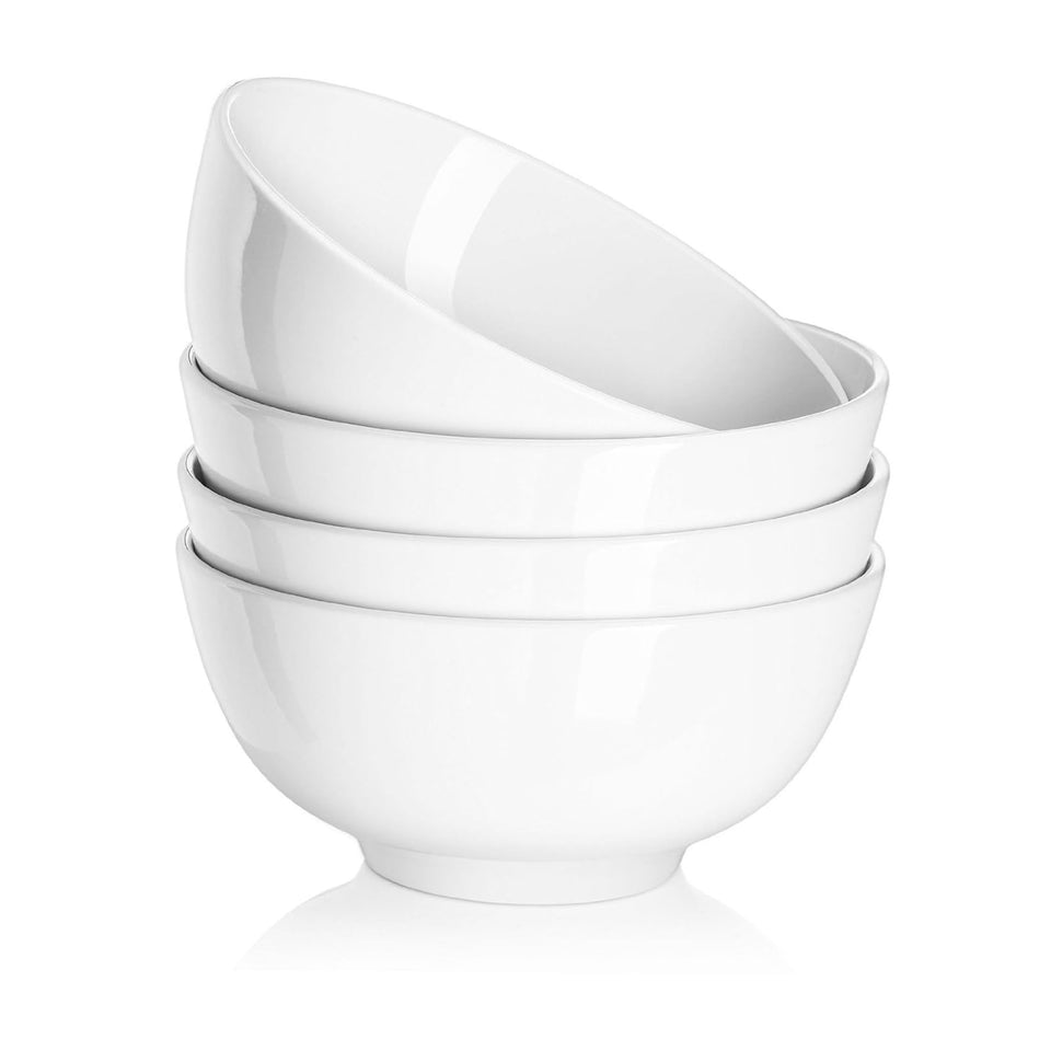 DOWAN 22oz white bowls set of 4, top view for versatile family meals.