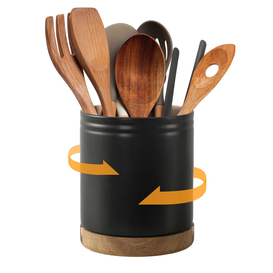 DOWAN 360° rotating base utensil holder on a kitchen counter for easy reach.