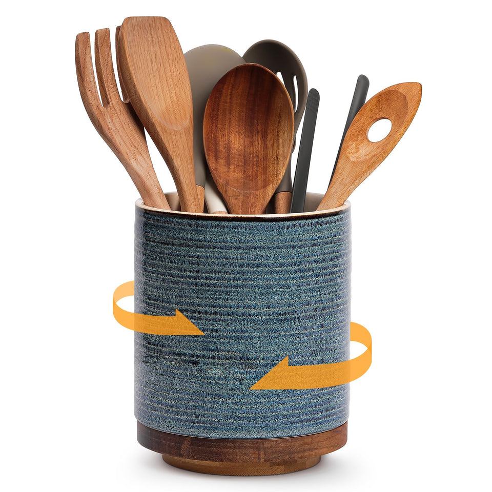 DOWAN 360° rotating utensil holder front view with silky spin for quick access