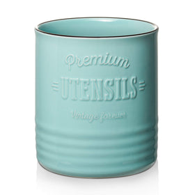 DOWAN turquoise ceramic utensil holder front view keeps long tools organized.