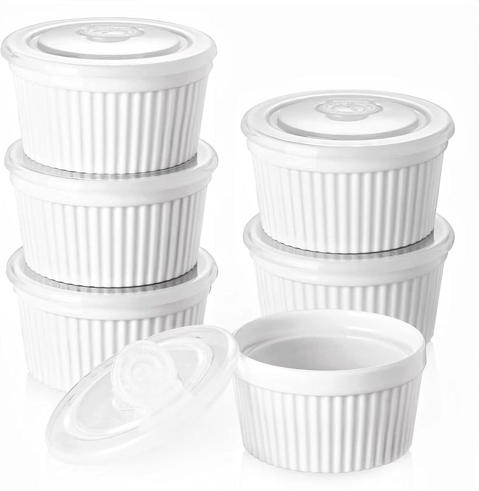 DOWAN 8 oz oven-safe ramekins with lids for single-serve meals and easy storage