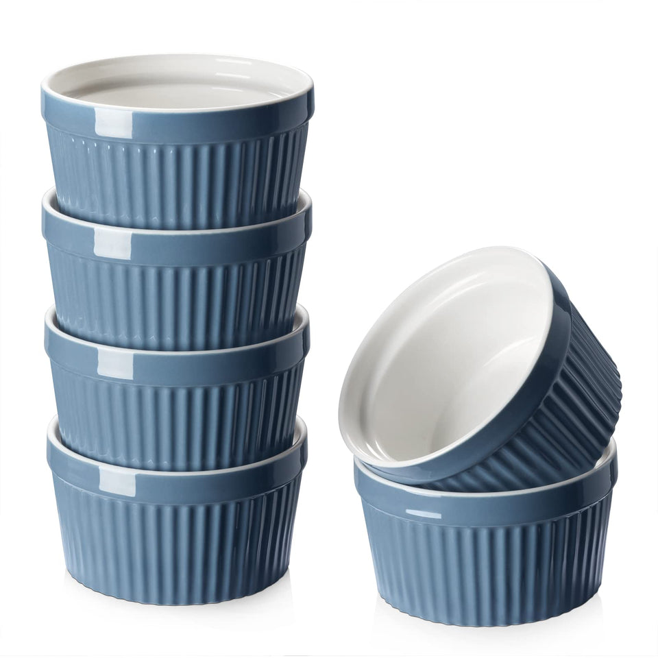 Dowan 8 oz porcelain ramekins in airy blue for individual portions