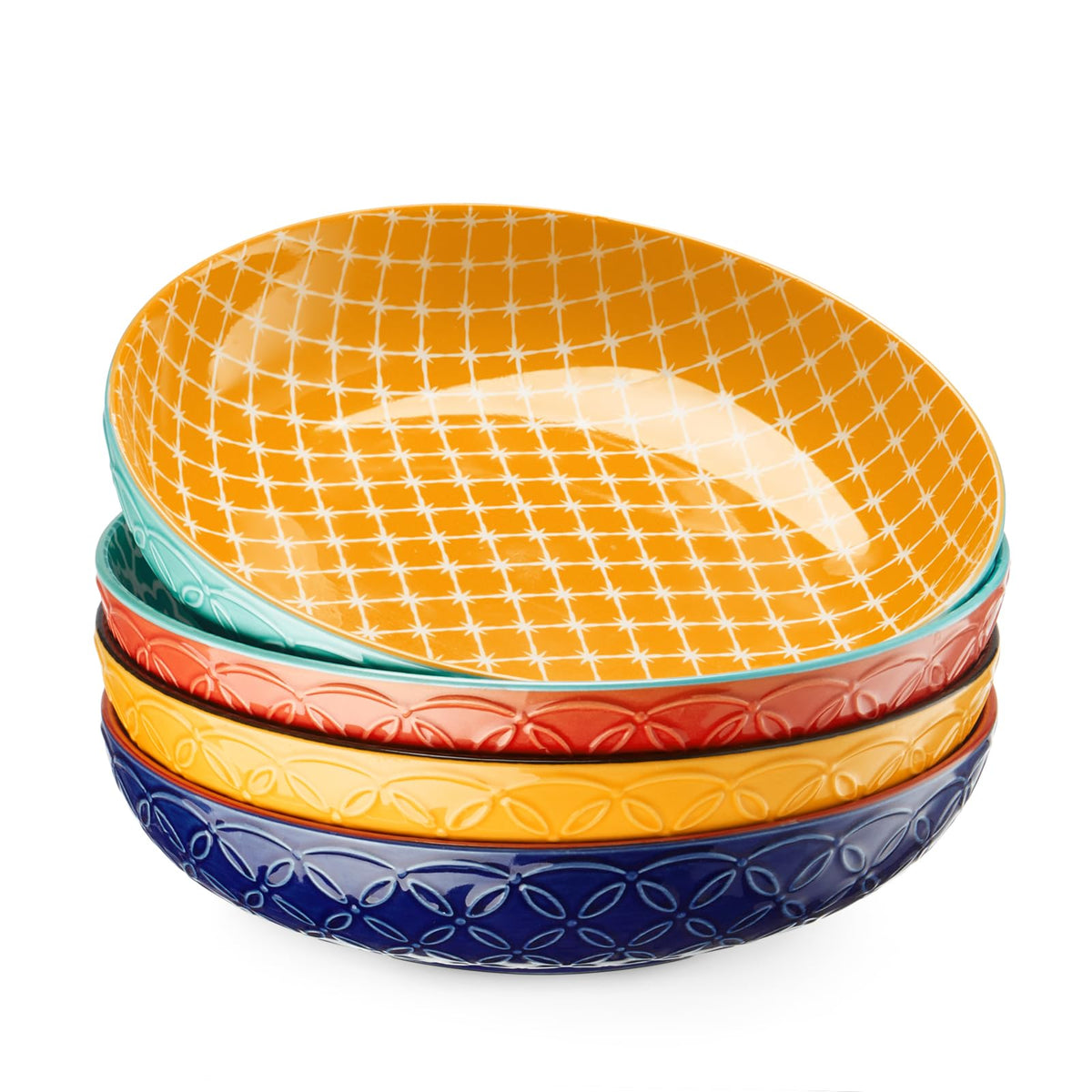 DOWAN Bonita embossed pasta bowl close-up with vibrant color for stylish everyday dining.