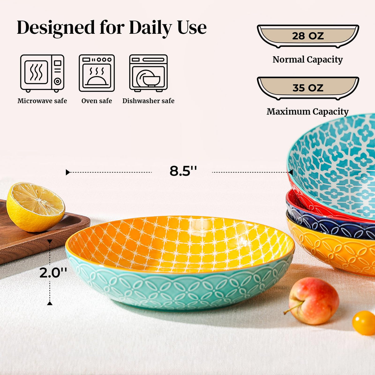 DOWAN Bonita set of four bowls for pasta, salad, or soup servings.
