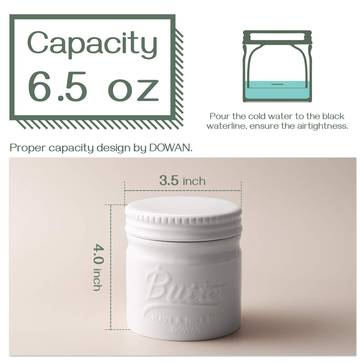 DOWAN butter crock flat lid keeps butter stable for easy spreading