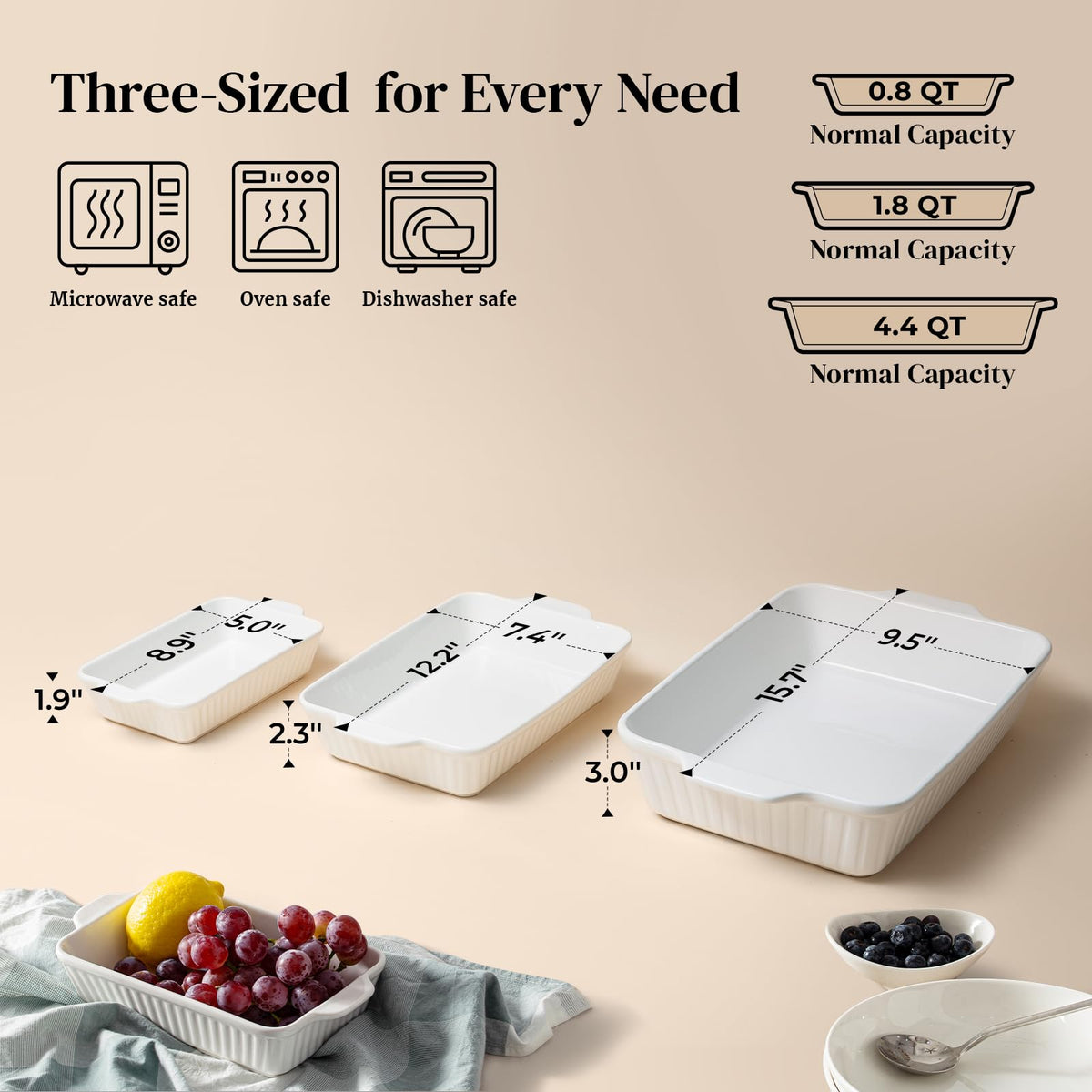 DOWAN ceramic baking dish medium ideal for casseroles and easy serving.