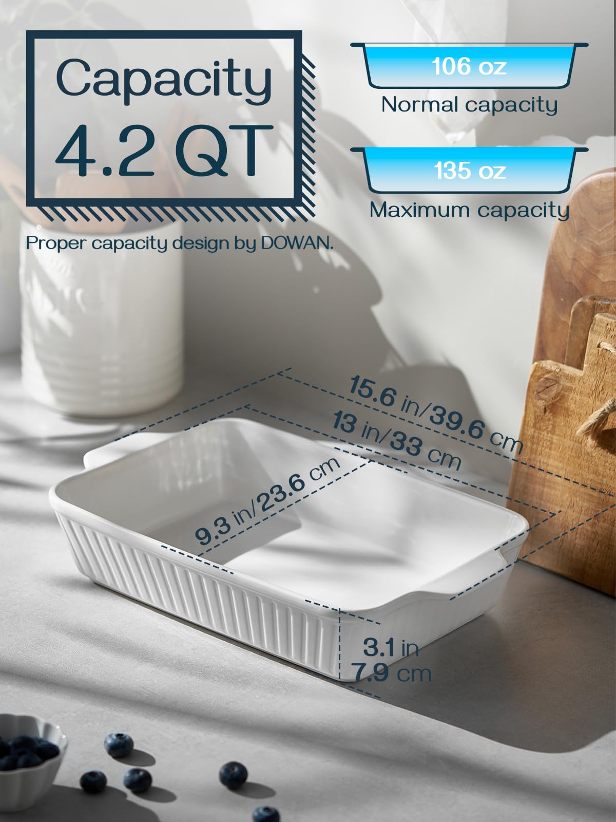 Dowan ceramic baking pan with smooth glaze for easy cleanup.