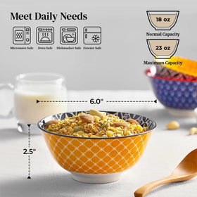 DOWAN ceramic bowls with colorful patterns add cheerful appeal to meals.