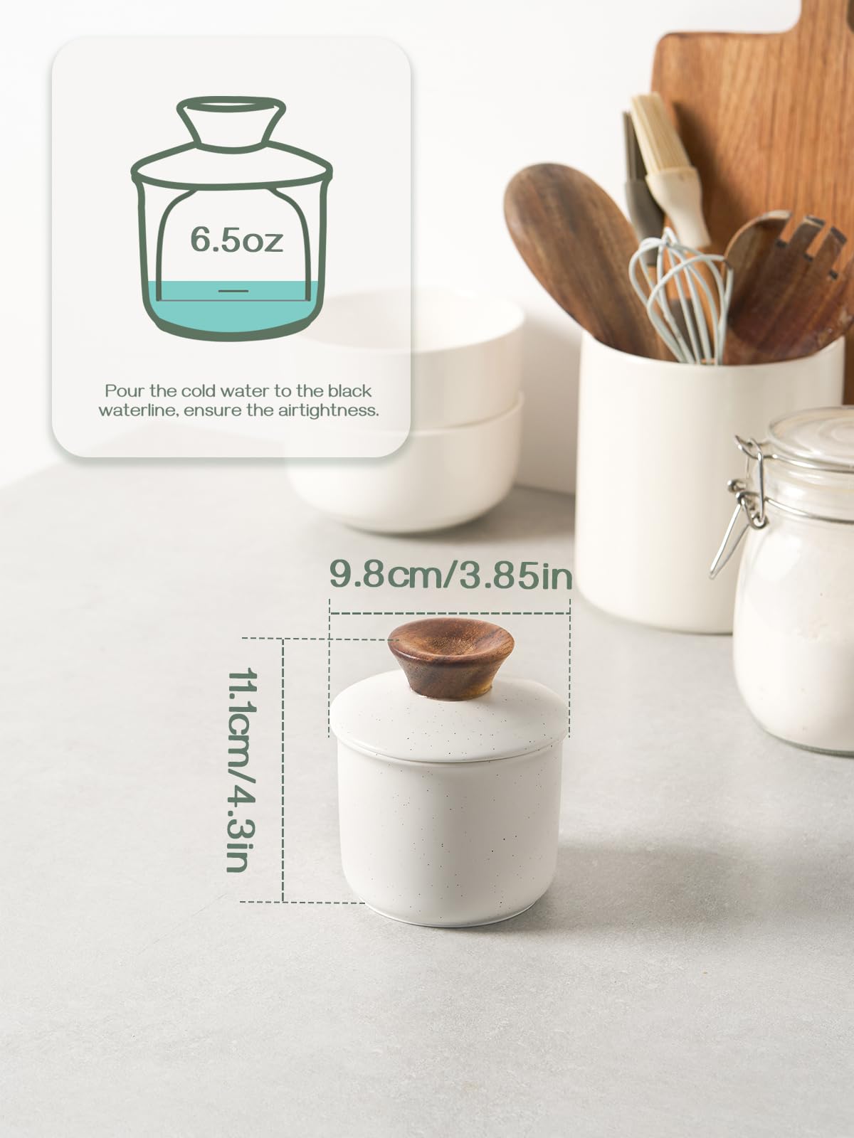 DOWAN ceramic butter dish with lid stays clean and dust-free on counter.