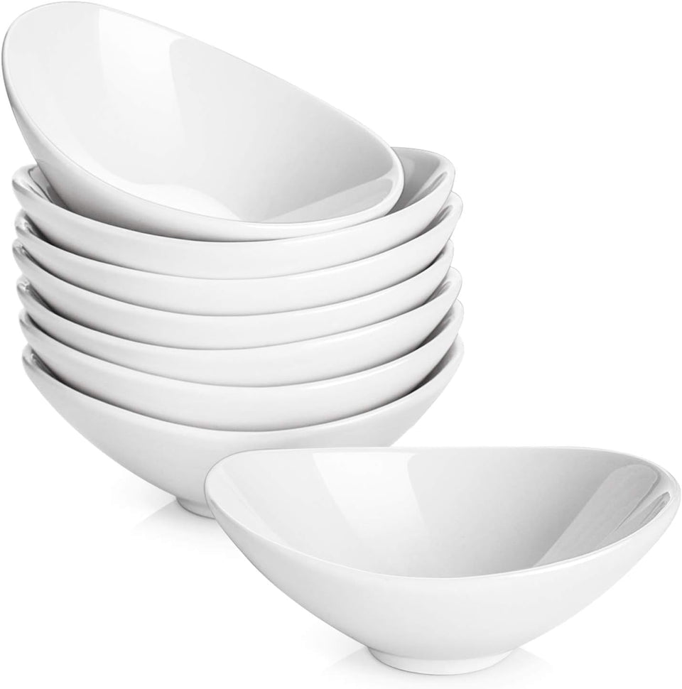 DOWAN ceramic dip bowls set of eight in soft white for versatile sauces.