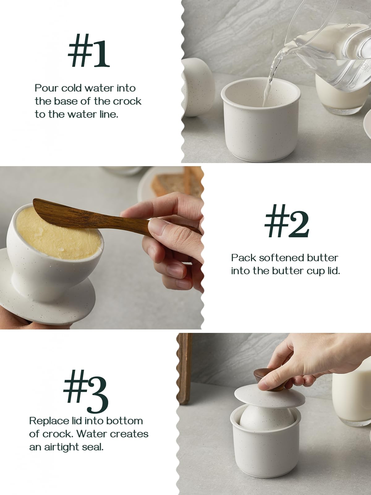 DOWAN ceramic with wood accents butter crock adds modern kitchen charm.