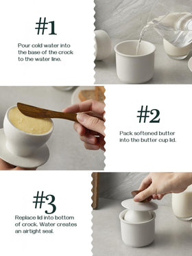 DOWAN ceramic with wood accents butter crock adds modern kitchen charm.