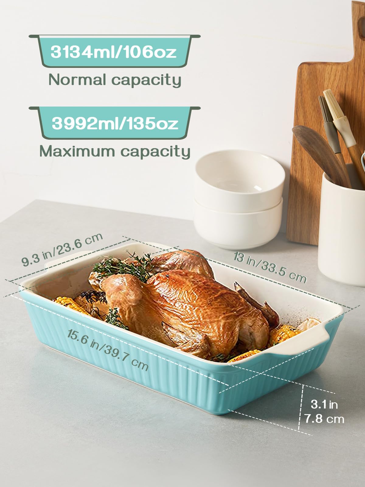 Deep ceramic casserole dish from DOWAN with 135 oz capacity