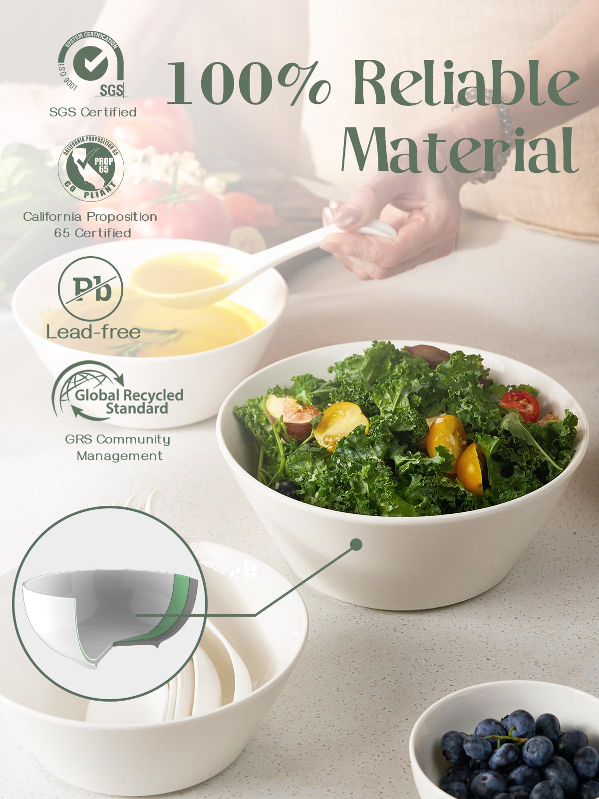 Dowan deep, wide bowls ideal for mixing salads and tossing ingredients
