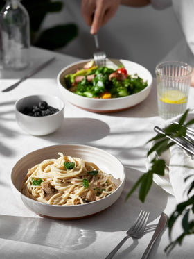 DOWAN bowls shown in dishwasher and microwave safe everyday use
