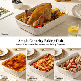 Dowan bakeware with easy-grip handles keeps transfers safe.