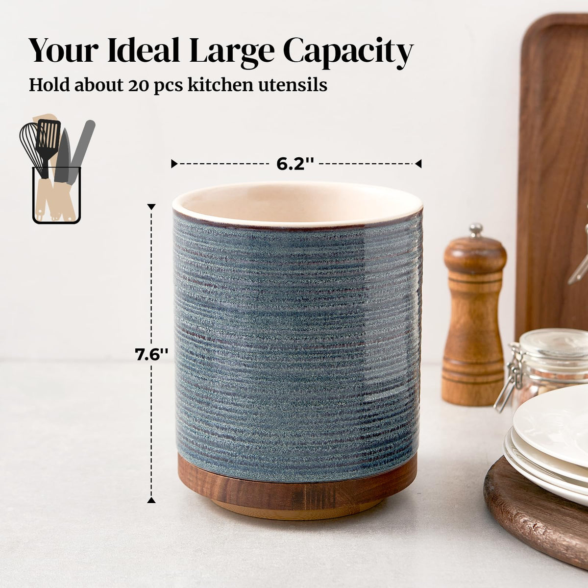 DOWAN extra-large capacity utensil crock filled with tools neatly stored
