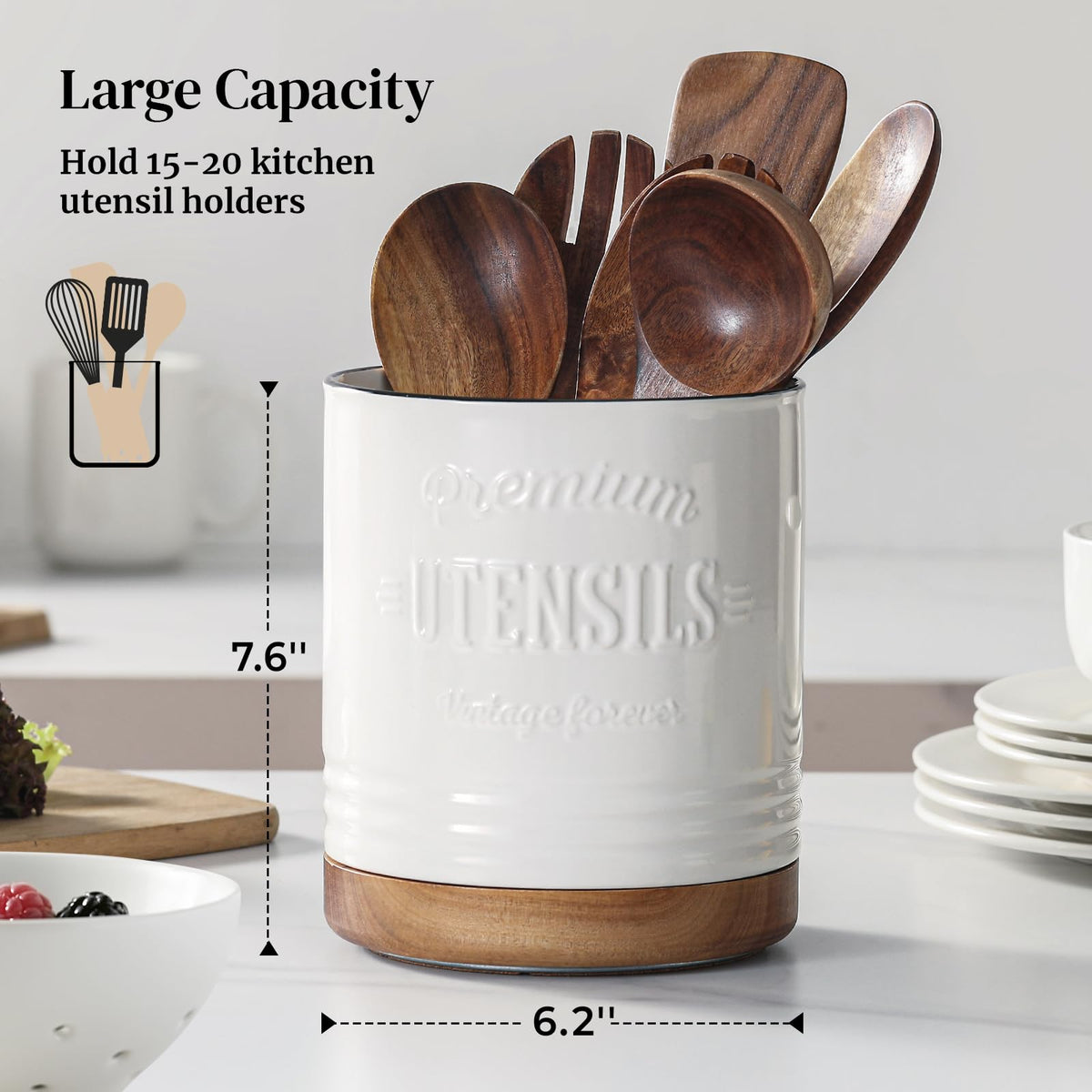 DOWAN extra-large utensil crock holding long utensils up to 16 inches