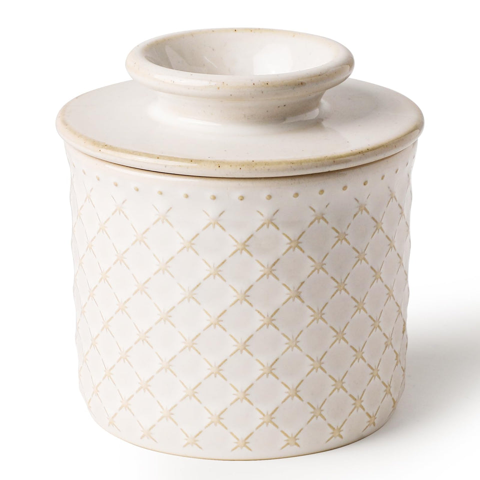 DOWAN butter crock on counter with water seal keeps butter spreadable