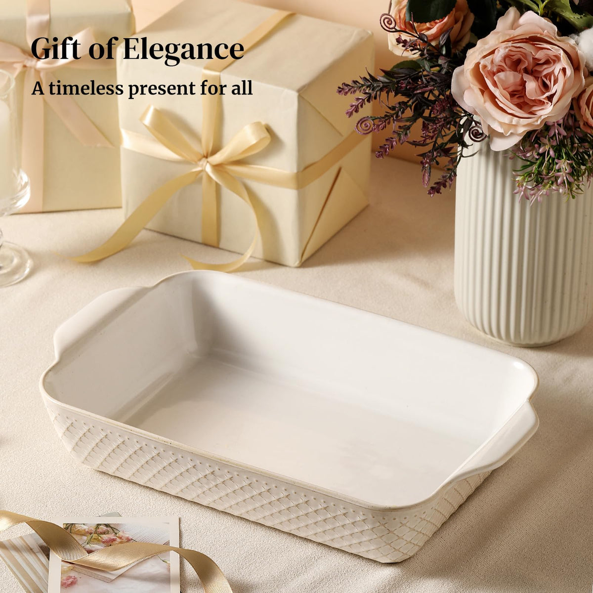 Dowan giftable lasagna dish packaging for weddings.