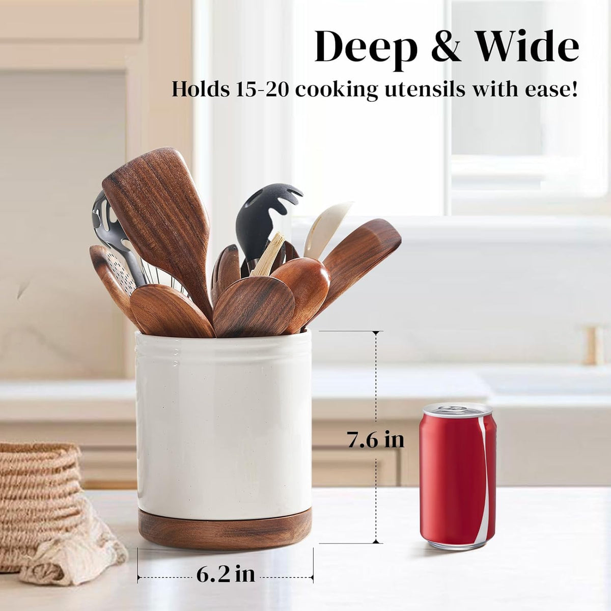 DOWAN large ceramic utensil crock stores up to 20 tools neatly.