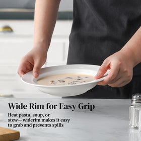 Slightly angled rim helps minimize spills when carrying from stove to table.