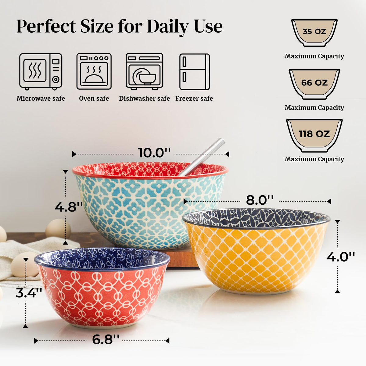 DOWAN mixing bowls large 3.7 qt for baking and batter prep with durable ceramic.