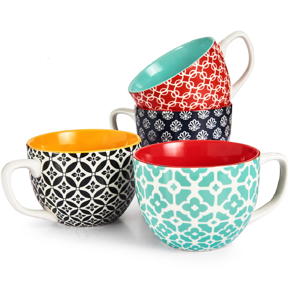 DOWAN Mosaian four-piece soup mug set in colorful glaze for everyday meals