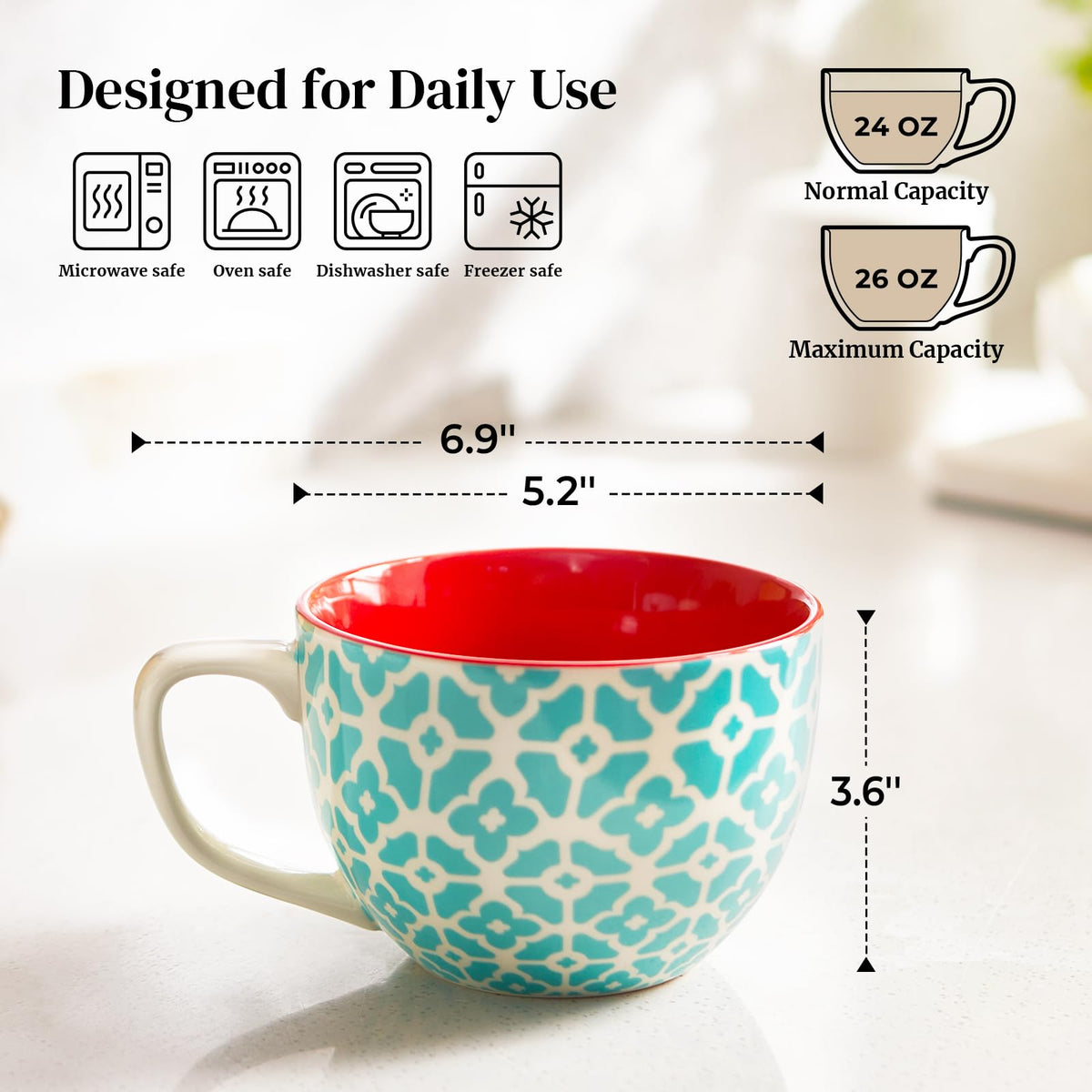 DOWAN Mosaian mug handle close-up showing wide grip