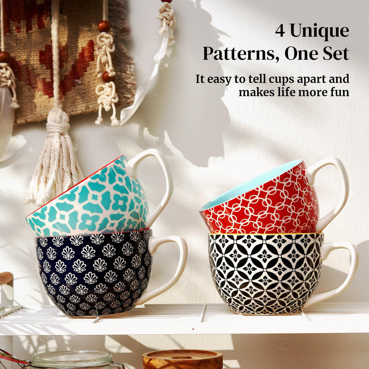 DOWAN Mosaian mug stackable design saving cupboard space