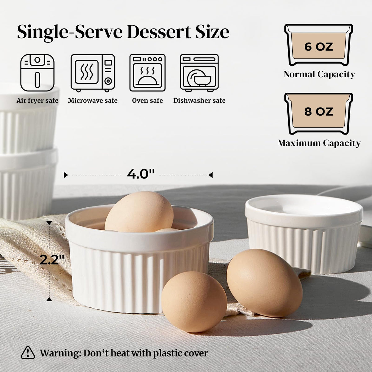 DOWAN porcelain creme brulee ramekins in white for elegant dessert servings