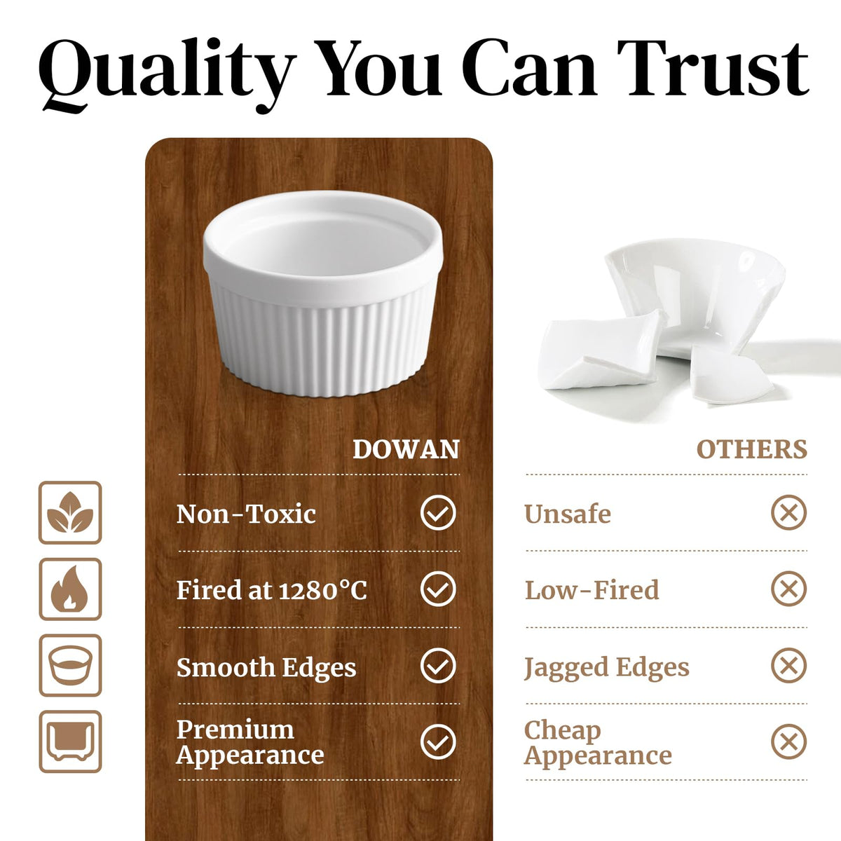 DOWAN porcelain ramekin for baking, classic soft white tableware accent.