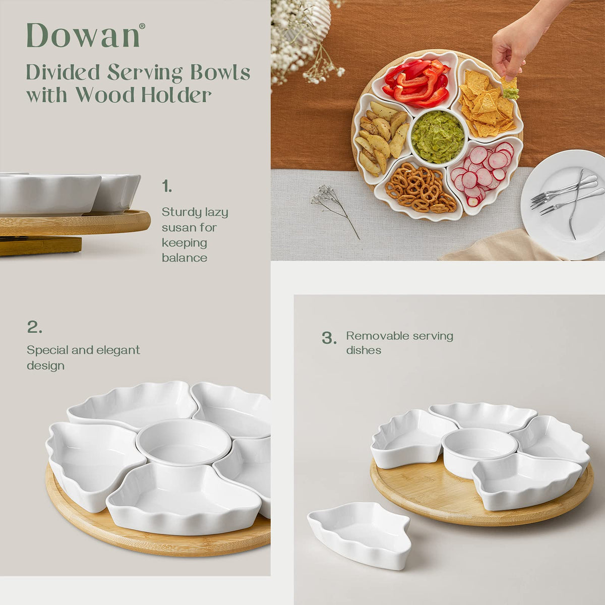 DOWAN porcelain serving dishes are dishwasher-safe for easy cleanup.