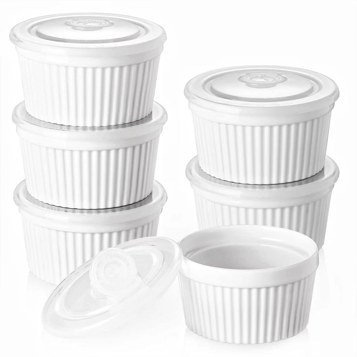 DOWAN 4oz ramekins with lids for oven-ready single servings.