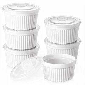 DOWAN 4oz ramekins with lids for oven-ready single servings.